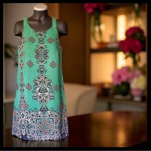 Boho Lined Mint Multicolor Sleeveless A-line Geometric Aztec Paisley Mini Dress
